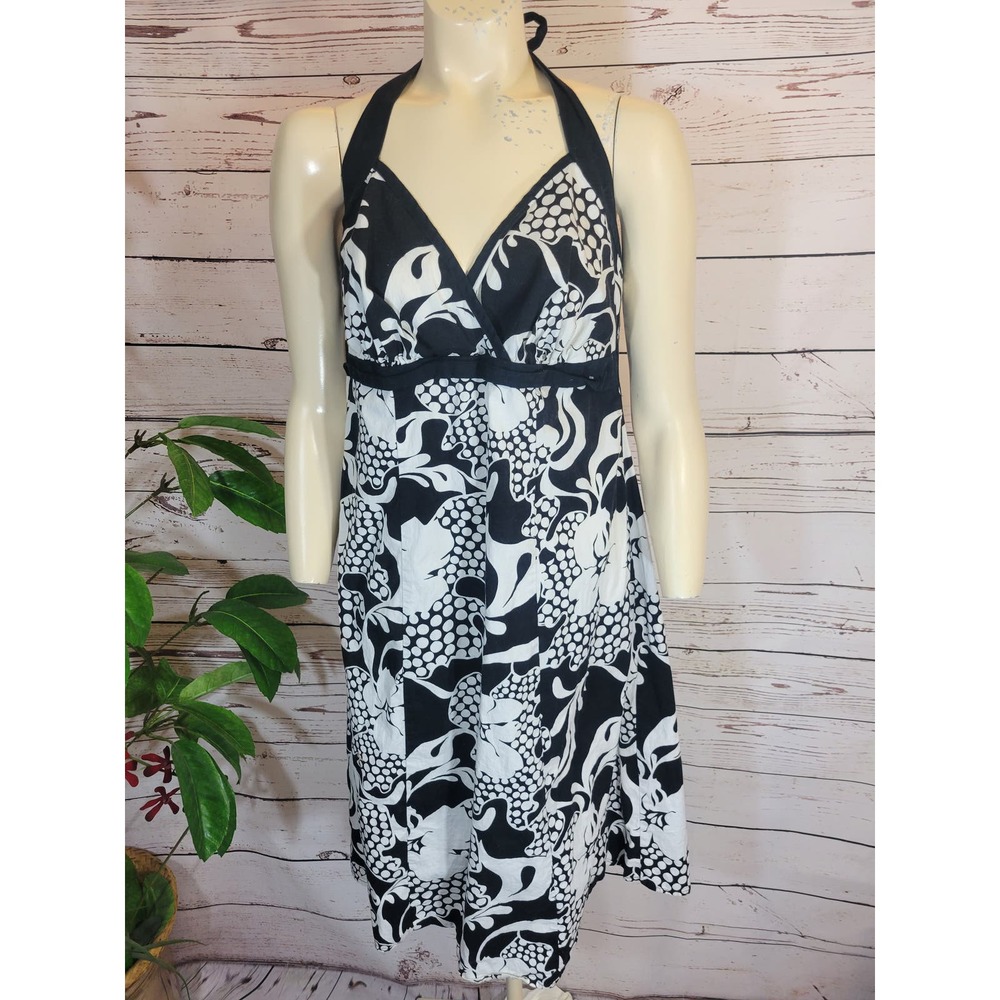 Torrid Halter Dress Women's Black White Floral Print Stretch Sleeveless Size 16